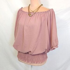 Love J Pink Blush Ruffled Off The Shoulder Smock Hem Blouse 1X NWOT